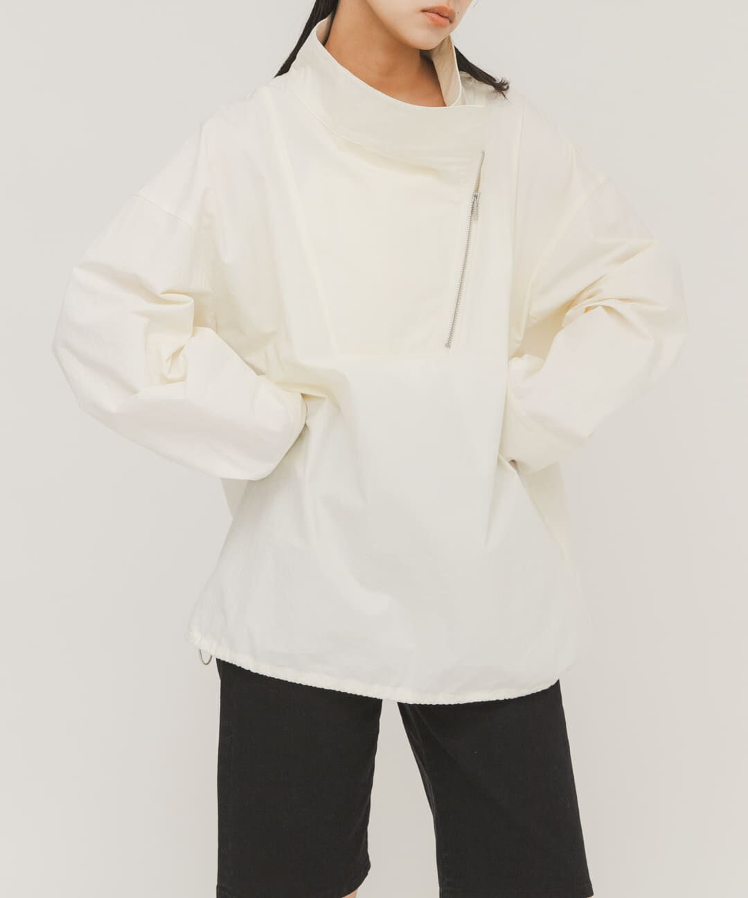  「スラントZIPアノラック」|ノーカラーコート|