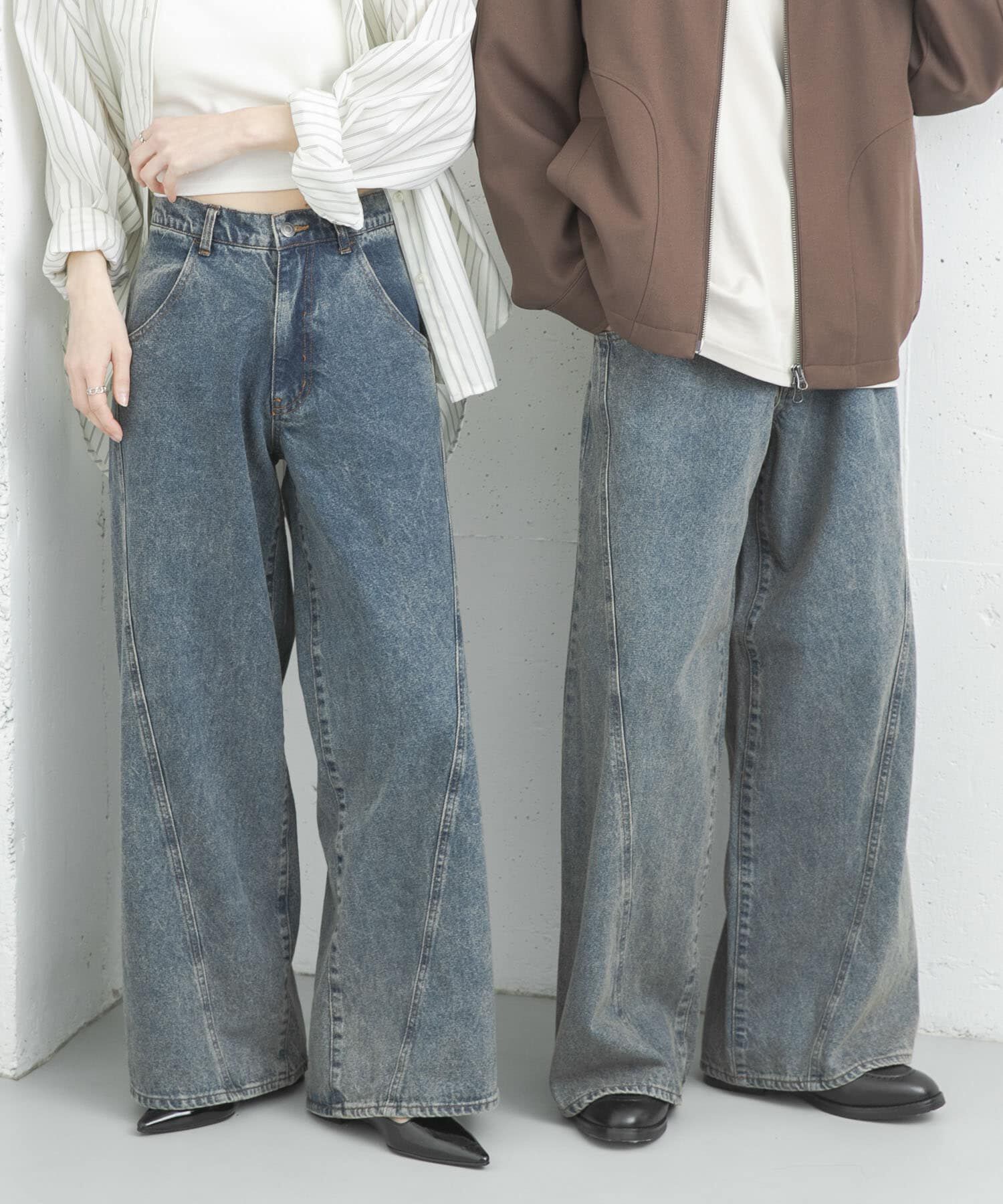 SENSE OF PLACE by URBAN RESEARCH「『ユニセックス』ケミカルバギーワイドデニムパンツ」|デニム|