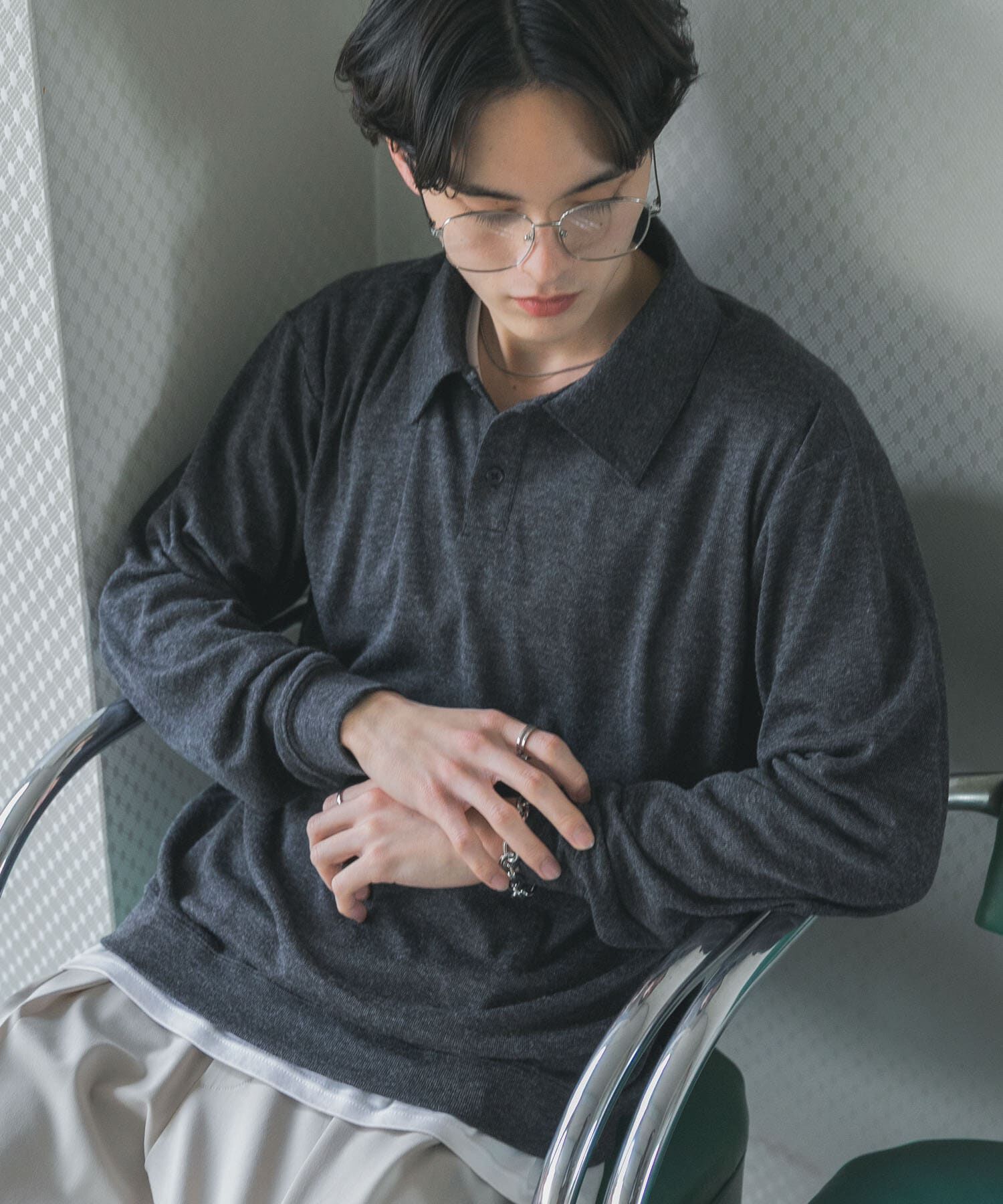 SENSE OF PLACE by URBAN RESEARCH「シアーロングスリーブポロシャツ」|ポロシャツ|チャコールグレー