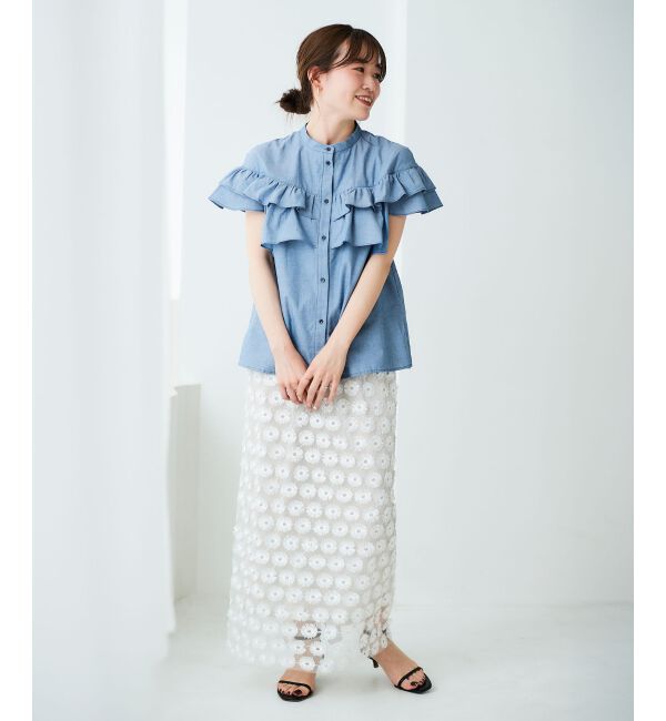 le.coeur blanc「《手洗い可能》ダンガリーフリルブラウス」|シャツ・ブラウス|