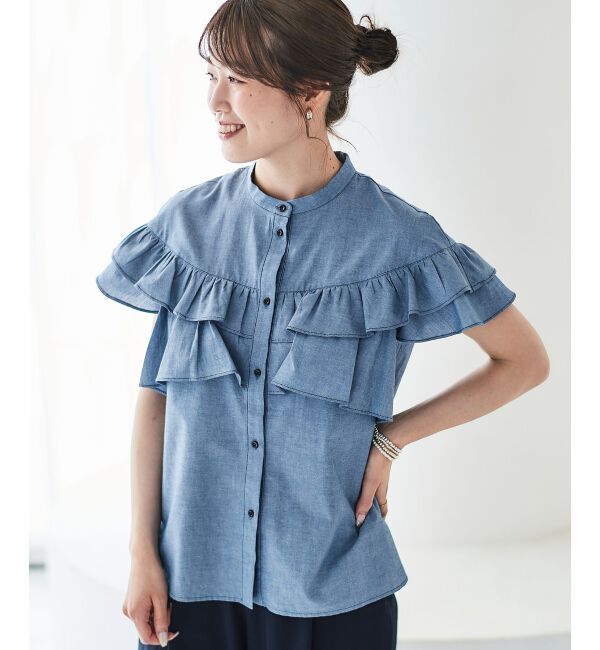 le.coeur blanc「《手洗い可能》ダンガリーフリルブラウス」|シャツ・ブラウス|