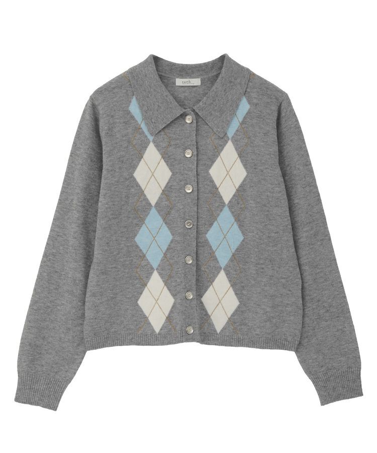 earth music&ecology「襟付きアーガイルニットカーディガン」|カーディガン|