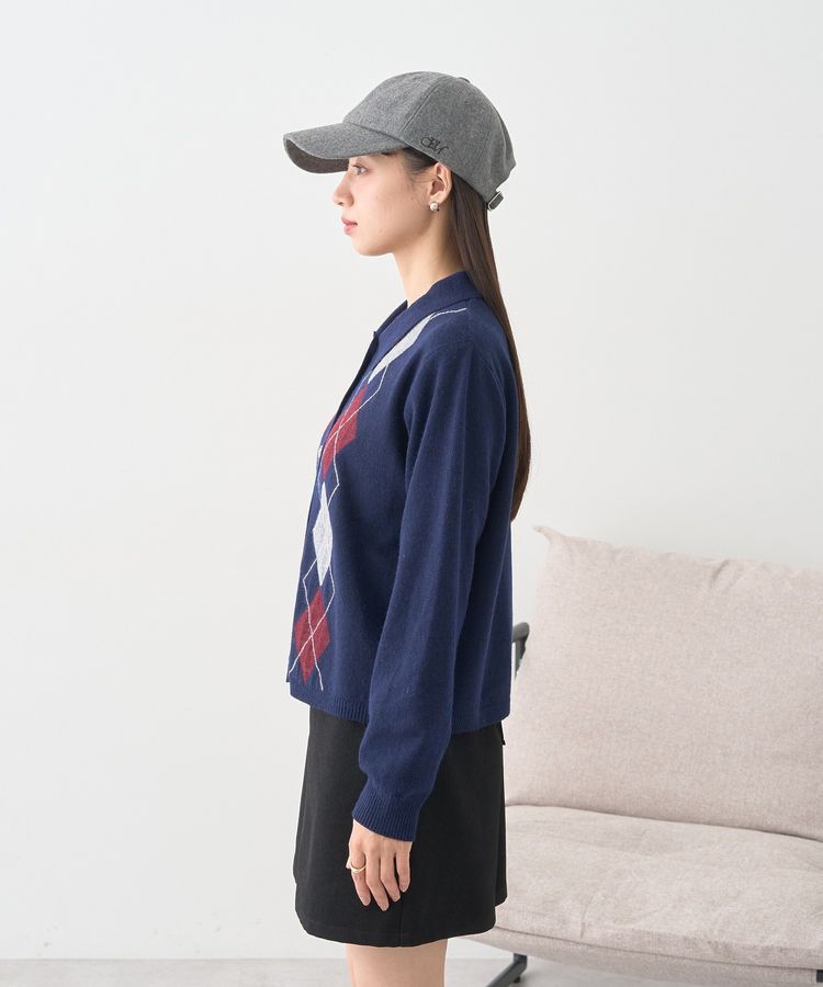 earth music&ecology「襟付きアーガイルニットカーディガン」|カーディガン|