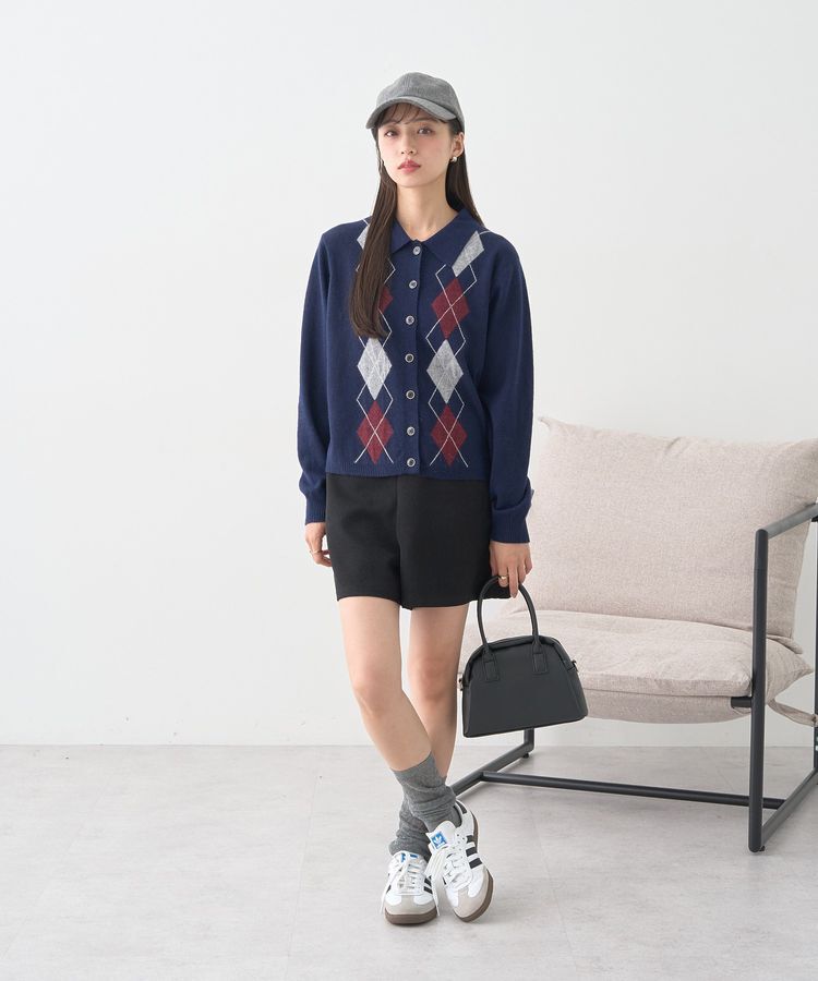 earth music&ecology「襟付きアーガイルニットカーディガン」|カーディガン|