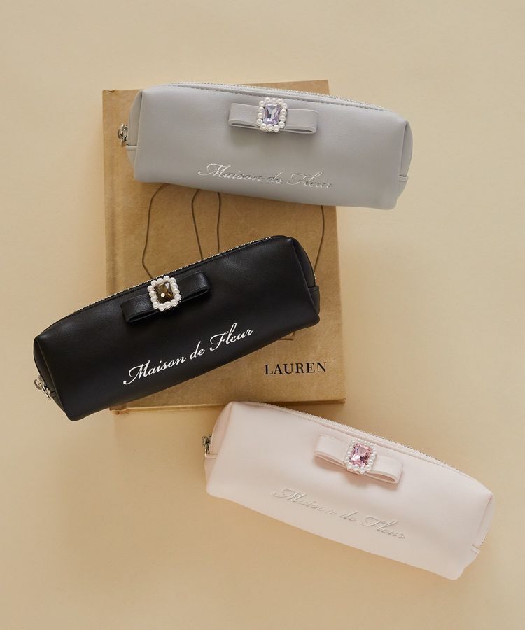 Maison de FLEUR「パールビジュー合皮リボンロングポーチ」|ポーチ|