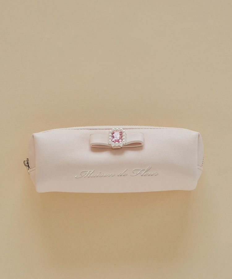 Maison de FLEUR「パールビジュー合皮リボンロングポーチ」|ポーチ|ピンク