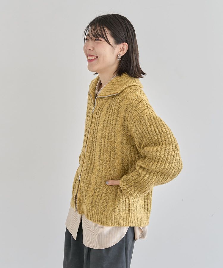 Green Parks「衿付きケーブルzipカーディガン」|カーディガン|