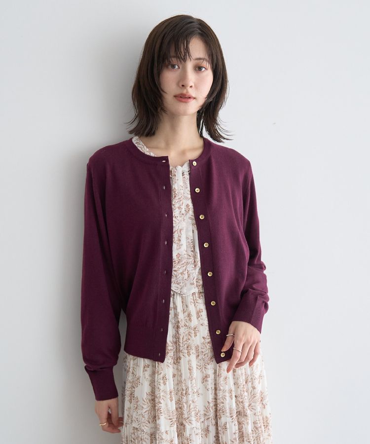 YECCA VECCA「金釦クルーネックカーディガン」|カーディガン|ワイン