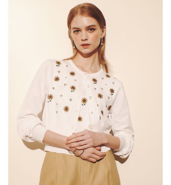 LOULOU WILLOUGHBY「 WEB 一部店舗限定【LOULOU WILLOUGHBY】サンフラワービジューカーディガン」|カーディガン|