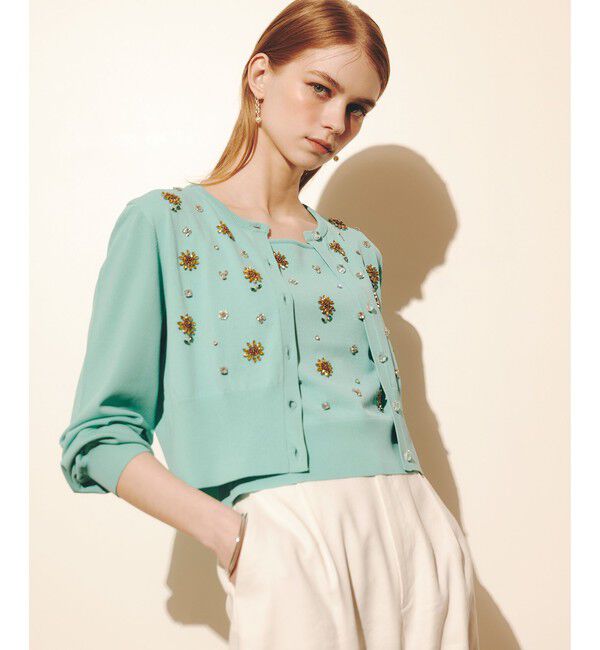 LOULOU WILLOUGHBY「 WEB 一部店舗限定【LOULOU WILLOUGHBY】サンフラワービジューカーディガン」|カーディガン|ターコイズ