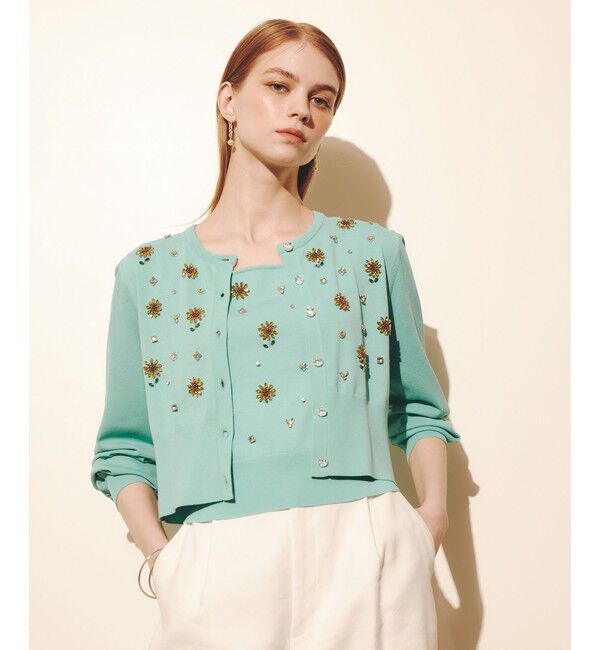 LOULOU WILLOUGHBY「 WEB 一部店舗限定【LOULOU WILLOUGHBY】サンフラワービジューカーディガン」|カーディガン|