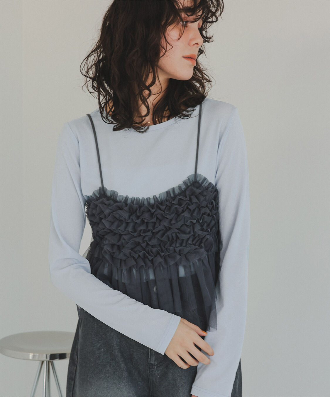 titivate「シアーカットソーロングスリーブトップス」|Tシャツ・カットソー|ライトブルー