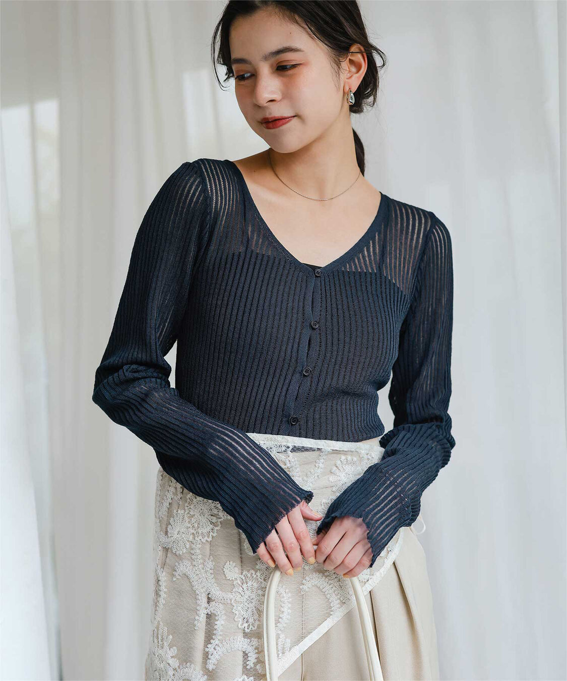 titivate「UVケア/ウォッシャブルシアーリブニットカーディガン」|カーディガン|