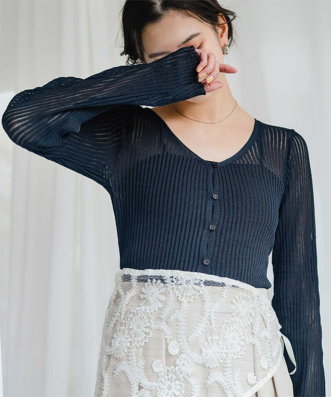 titivate「UVケア/ウォッシャブルシアーリブニットカーディガン」|カーディガン|