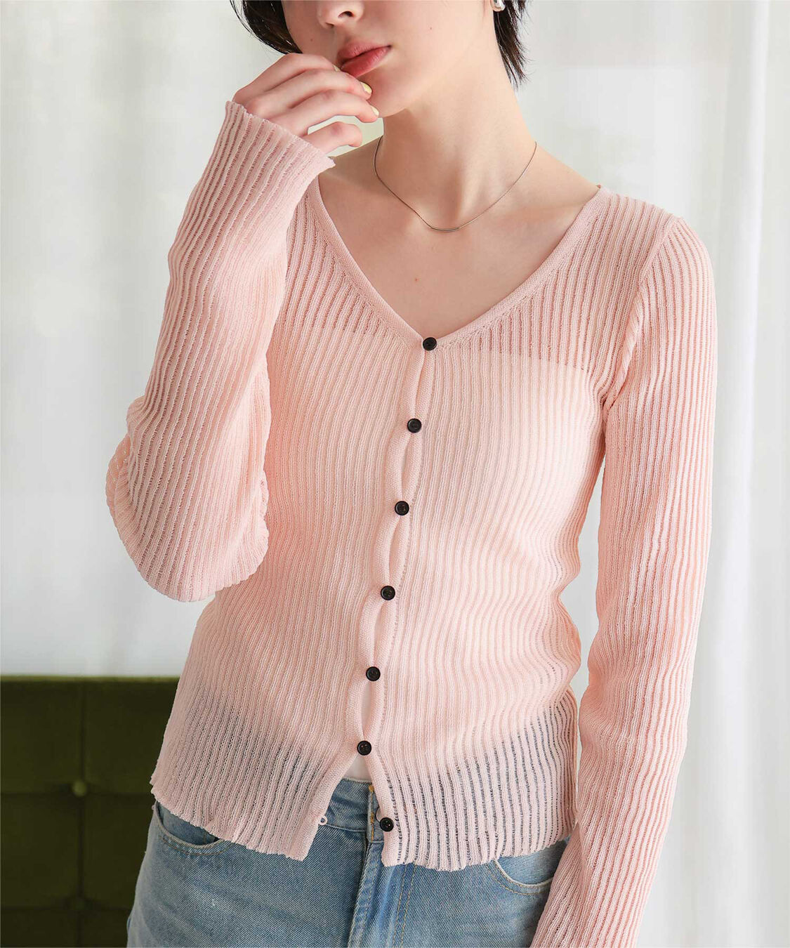 titivate「UVケア/ウォッシャブルシアーリブニットカーディガン」|カーディガン|