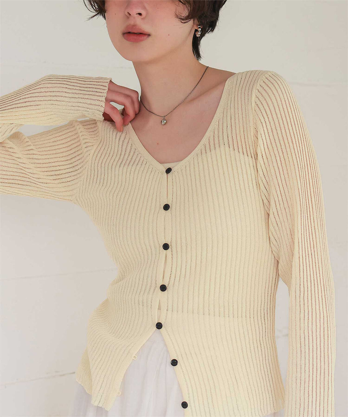 titivate「UVケア/ウォッシャブルシアーリブニットカーディガン」|カーディガン|ライトイエロー