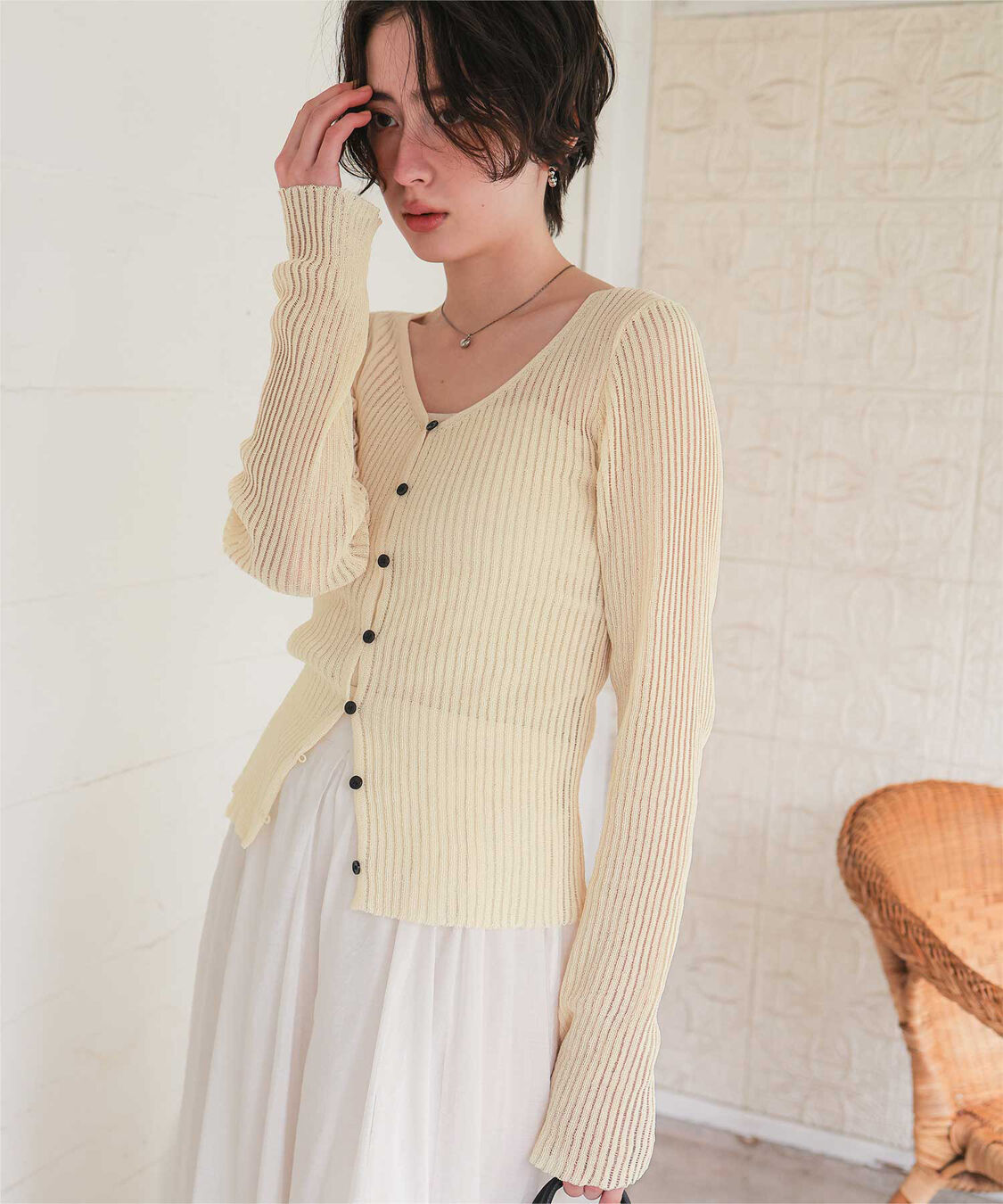 titivate「UVケア/ウォッシャブルシアーリブニットカーディガン」|カーディガン|