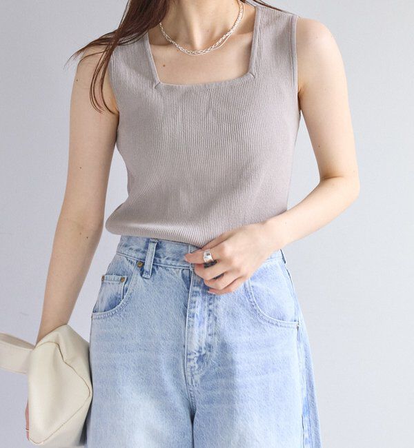  「【リバイバル/Du noir】リネンタッチスクエアタンク」|ニット・セーター|グレイッシュベージュ