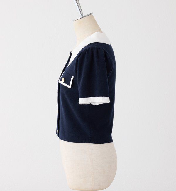  「金ボタン配色衿ニットトップス」|ニット・セーター|