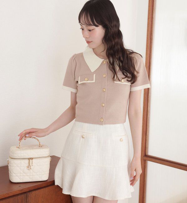  「金ボタン配色衿ニットトップス」|ニット・セーター|