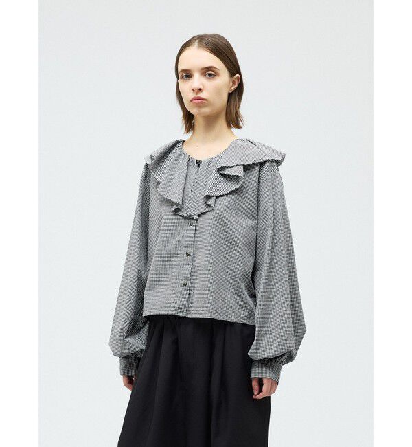 mizuiro ind「mizuiro ind チェックフリルギャザーカラーシャツ」|シャツ・ブラウス|