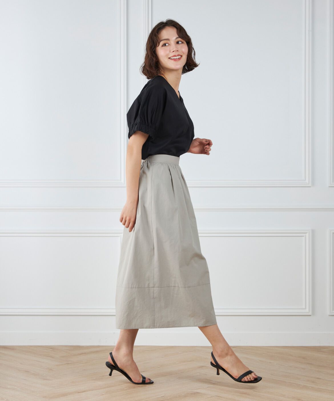 7-IDconcept.「切り替えギャザースカート」|フレア|