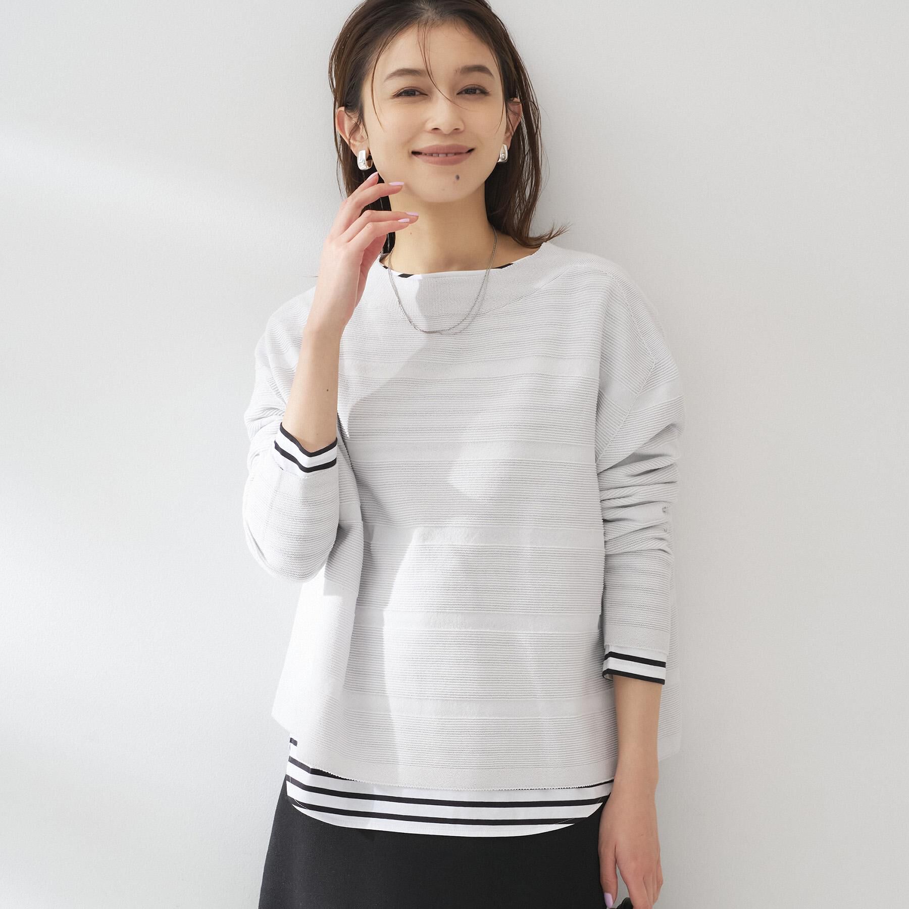 UNTITLED「【ゆったり/洗える】クロップドニットプルオーバー」|ニット・セーター|ライトグレー(011