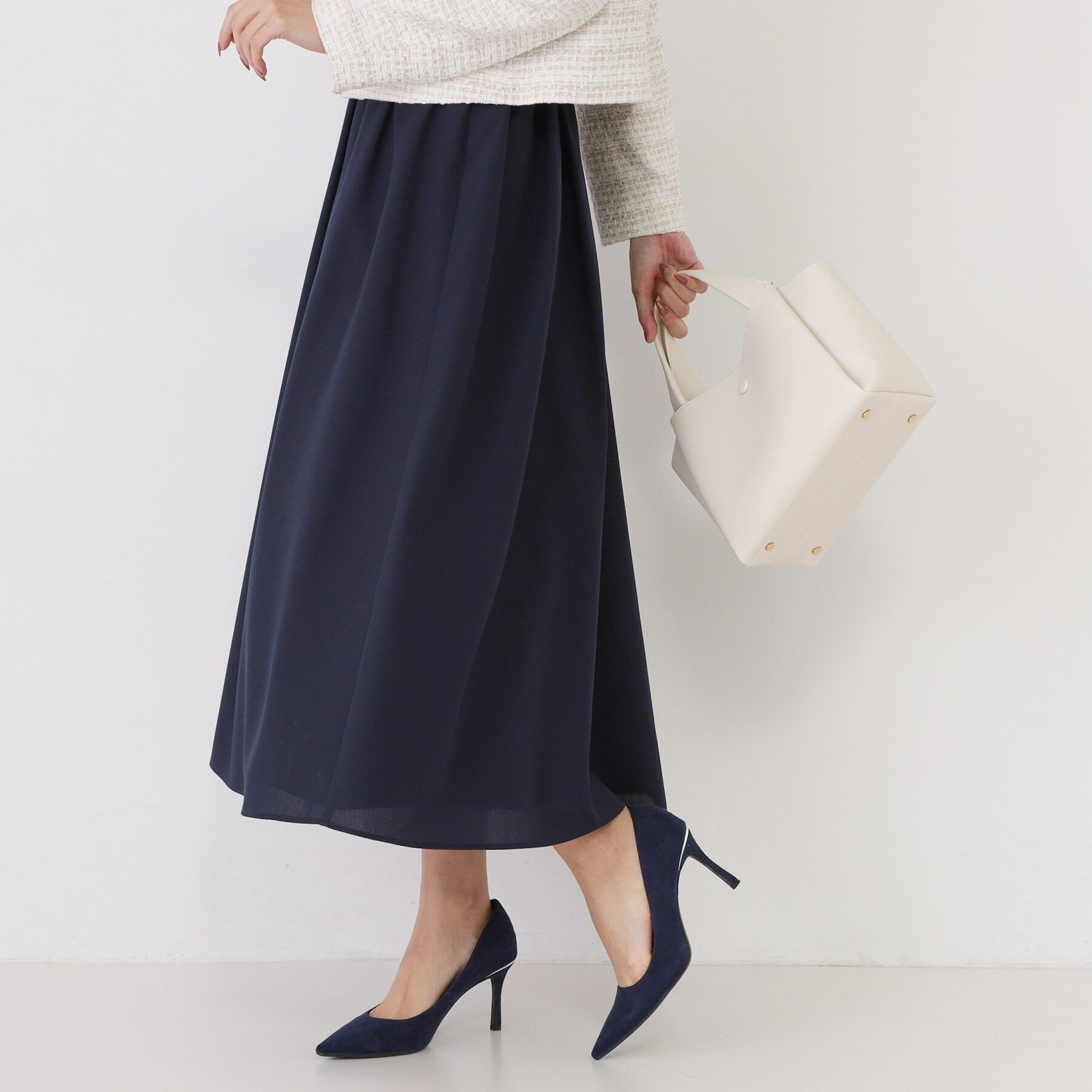 COUP DE CHANCE「【手洗い可／ウエストゴム】エアリーなフレアースカート」|スカート|ネイビー(094)
