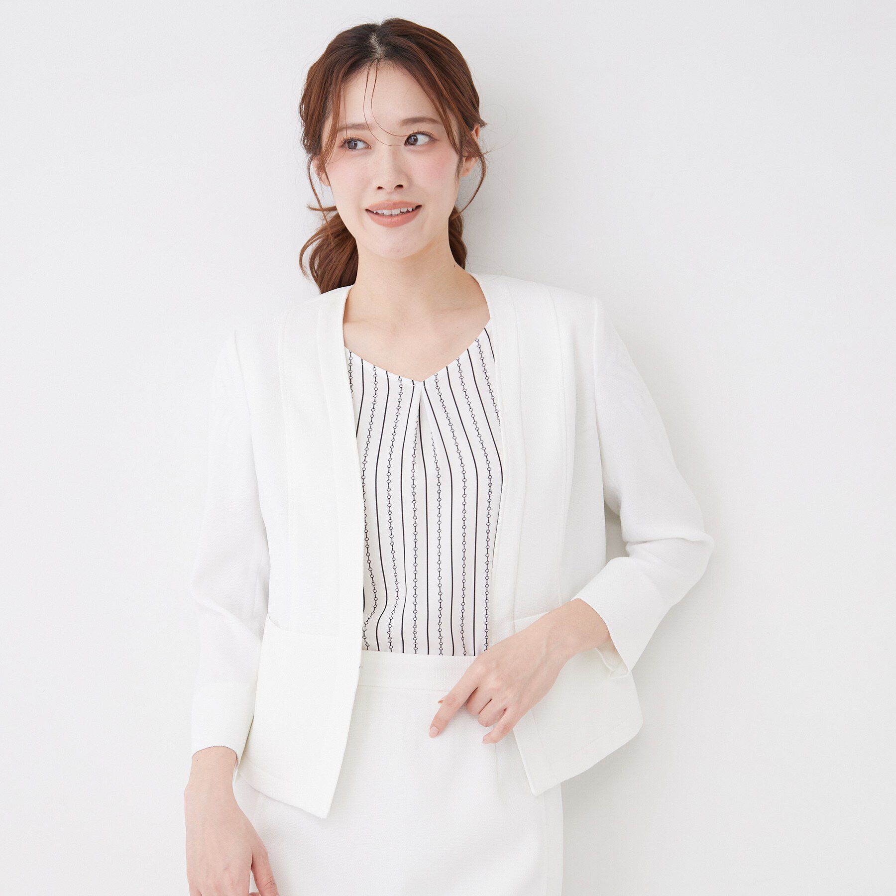 COUP DE CHANCE「【手洗い可／日本製／UVケア】リネンライク カラーレスジャケット」|ノーカラージャケット|