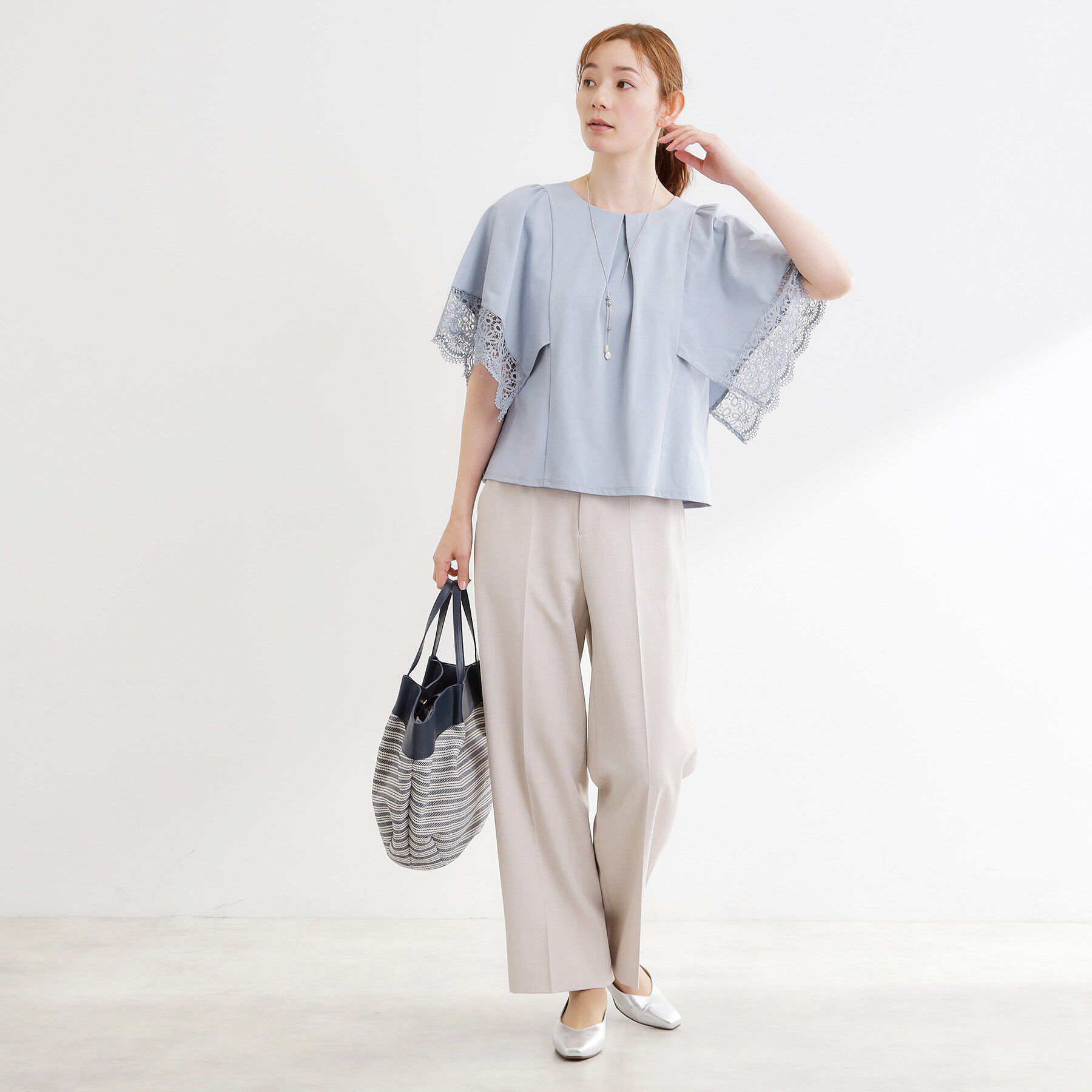 Reflect「【UVカット／接触冷感】レーススリーブジャージカットソー」|Tシャツ・カットソー|