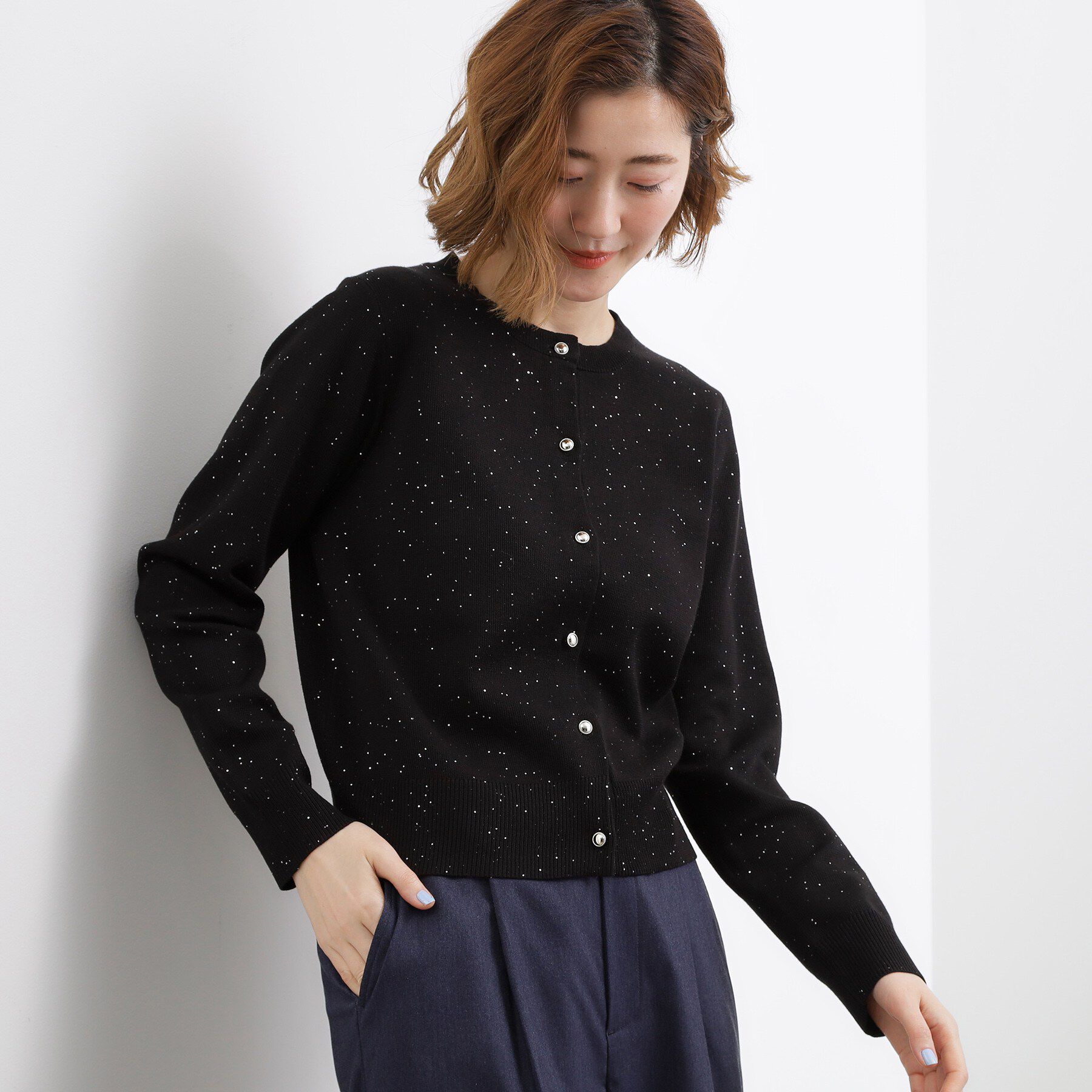 grove「大人のための華やぎニットカーディガン」|カーディガン|ブラック(019)
