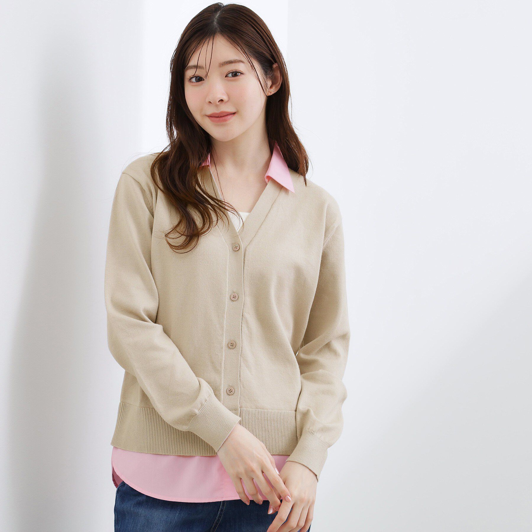 grove「シャツドッキング ニットカーディガン」|カーディガン|ベージュ(051)