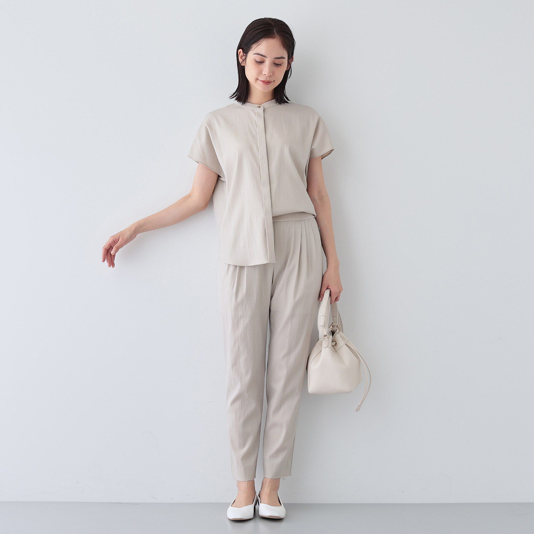 INDIVI「【洗える／SETUP可能/UVケア/接触冷感/日本製】バンドカラー半袖ブラウス」|シャツ・ブラウス|