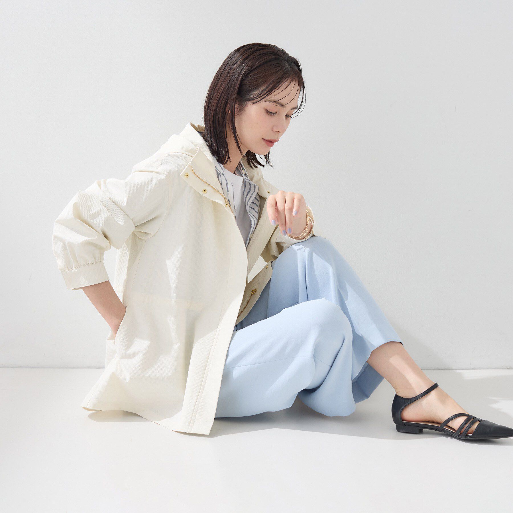 INDIVI「【撥水／フード取外し可】凹凸素材ブルゾン」|ブルゾン・スタジャン|