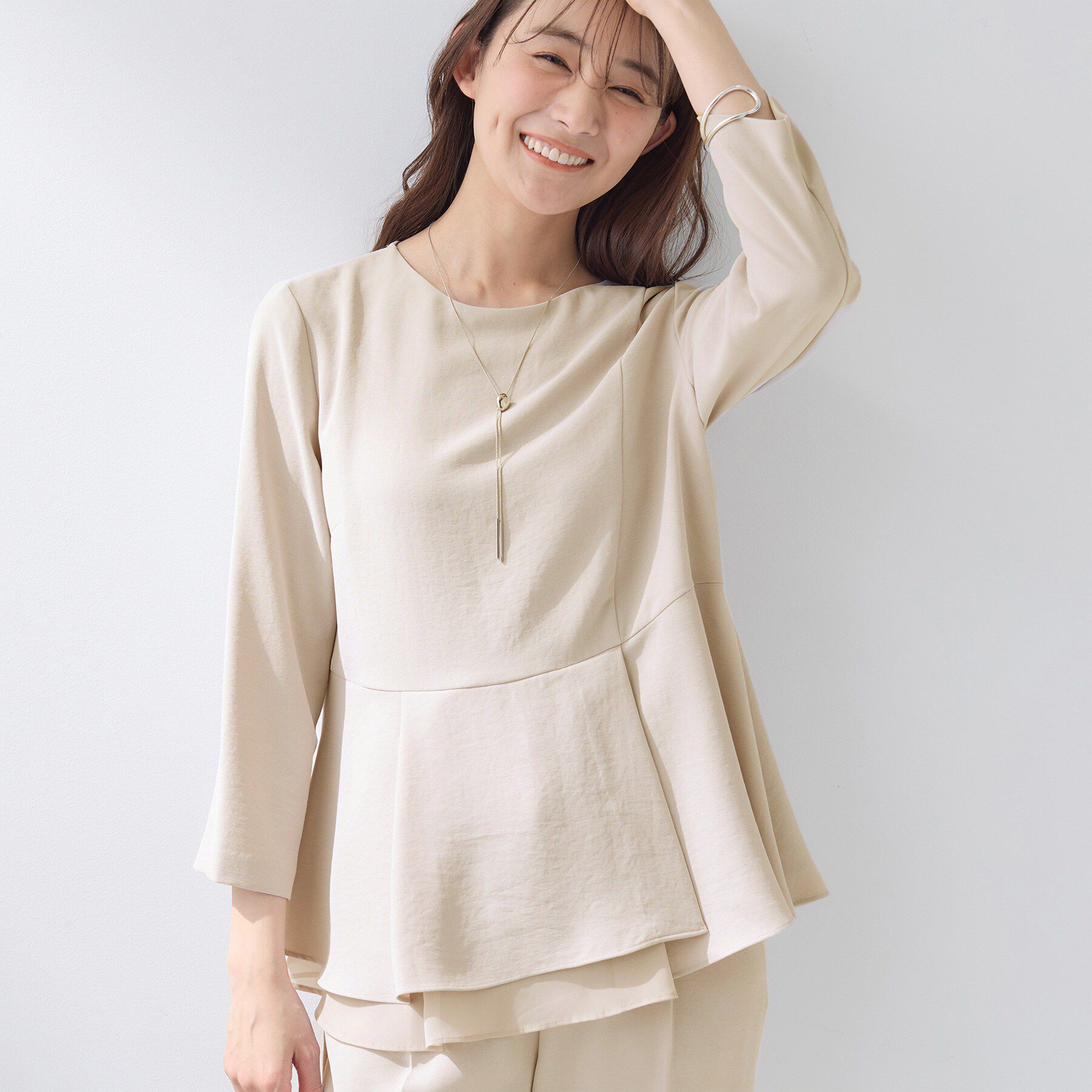 INDIVI「【洗える／UVケア／SETUP可】着る日傘ペプラムブラウス」|シャツ・ブラウス|ベージュ(052)