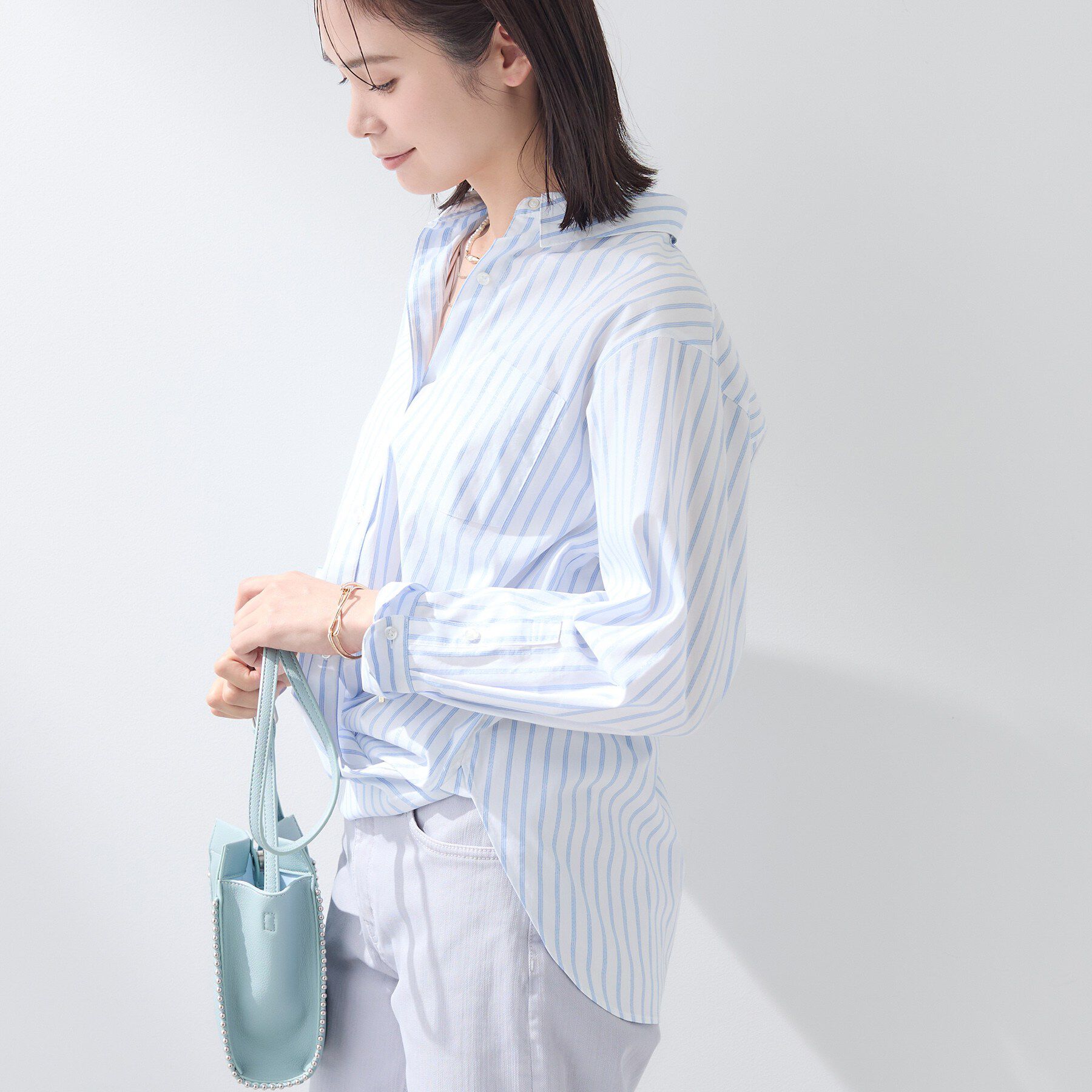 INDIVI「【2WAY／洗える】ラメストライプ コットン混シャツ」|シャツ・ブラウス|