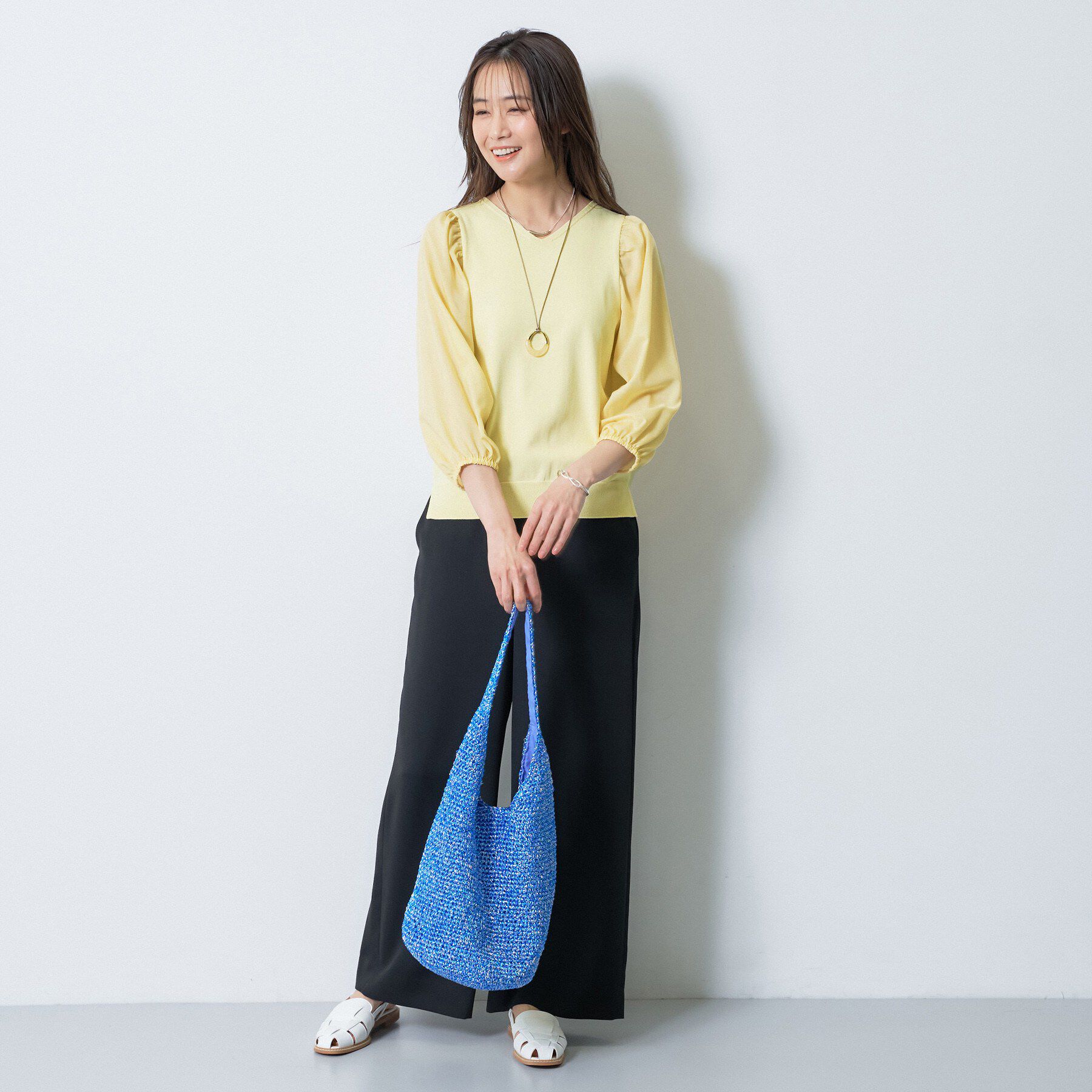 INDIVI「【洗える／袖丈調整可能】シャツコンビニット」|ニット・セーター|