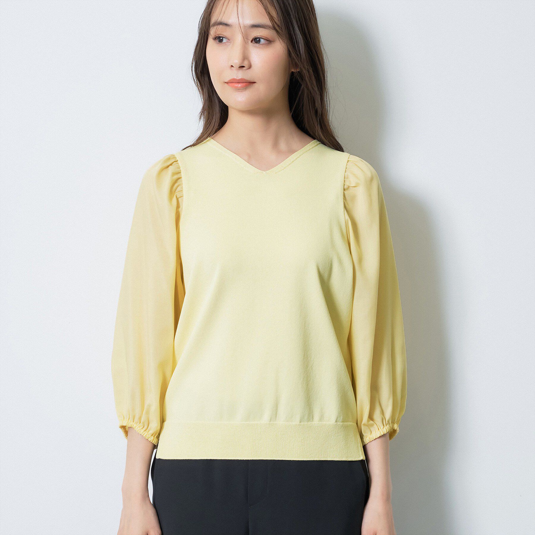 INDIVI「【洗える／袖丈調整可能】シャツコンビニット」|ニット・セーター|