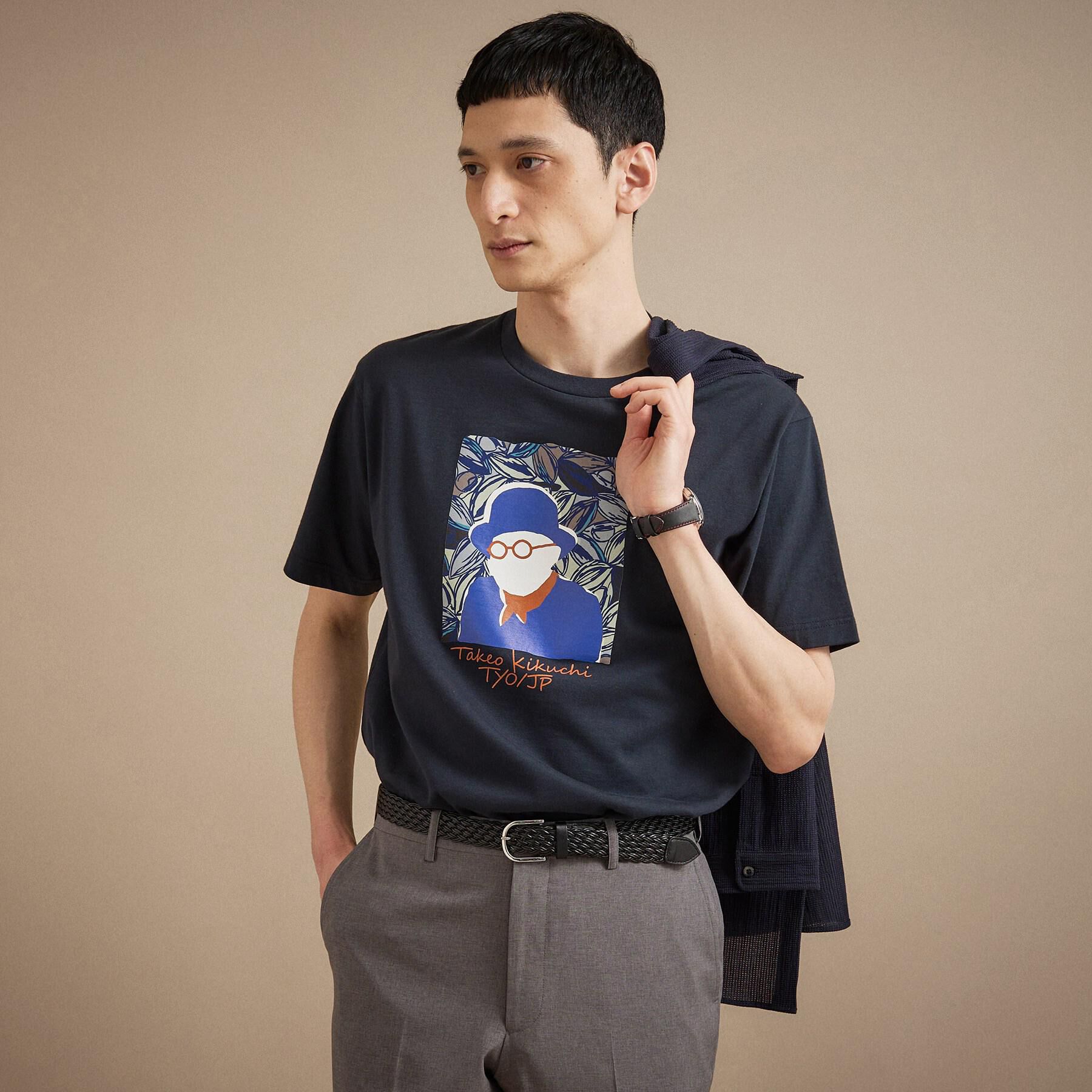 TAKEO KIKUCHI「カカオ柄スクエアプリント 天竺Tシャツ」|Tシャツ・カットソー|ネイビー(094)