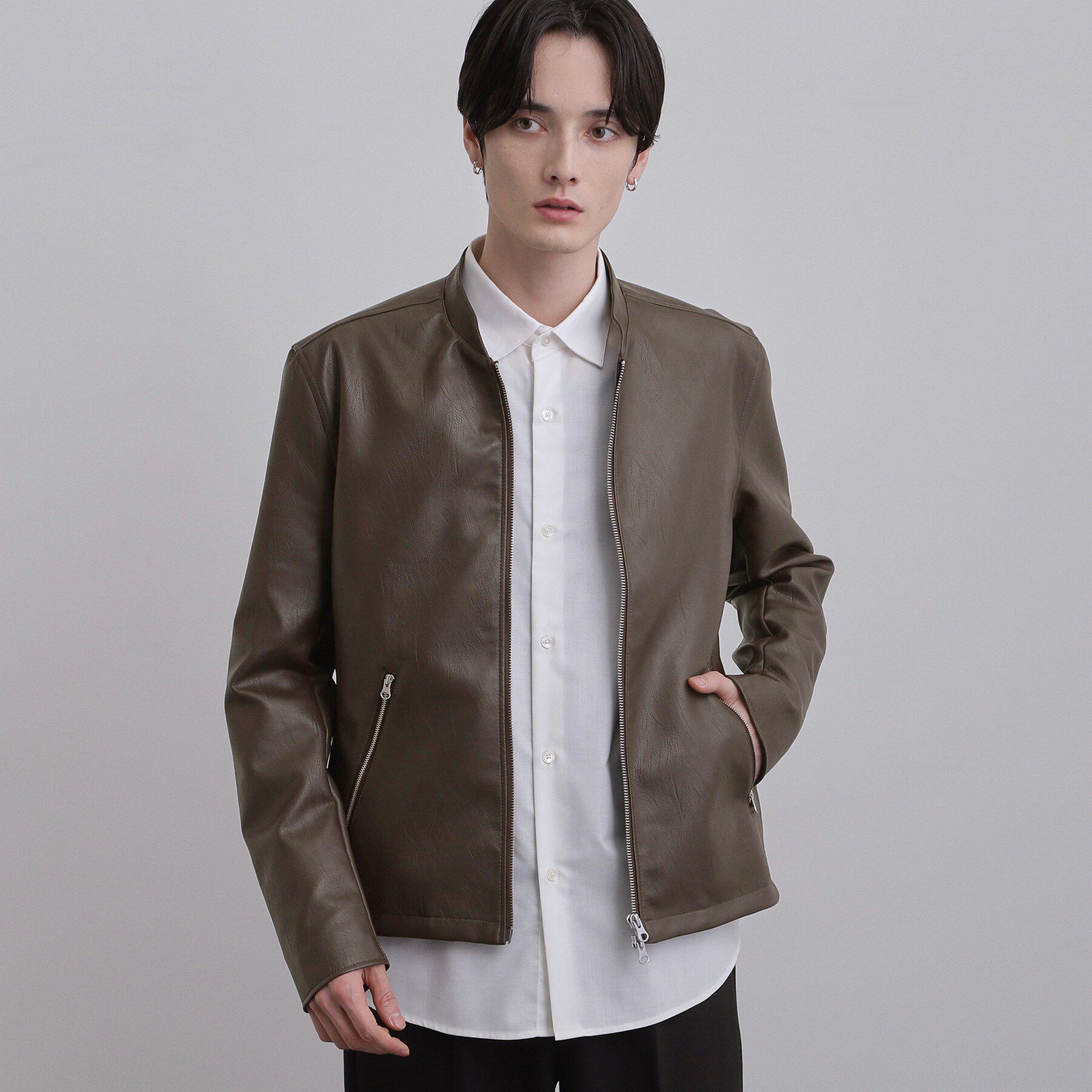 tk.TAKEO KIKUCHI「シングルライダースジャケット」|ブルゾン・スタジャン|ブラウン(044)