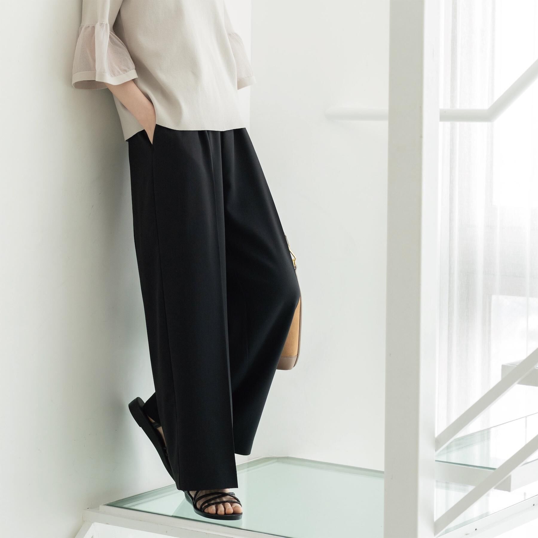 OPAQUE.CLIP「美脚ストレッチイージーワイドパンツ/セットアップ対応可【洗濯機OK/防シワ加工】《SS～LL/5co」|その他|ブラック(019)