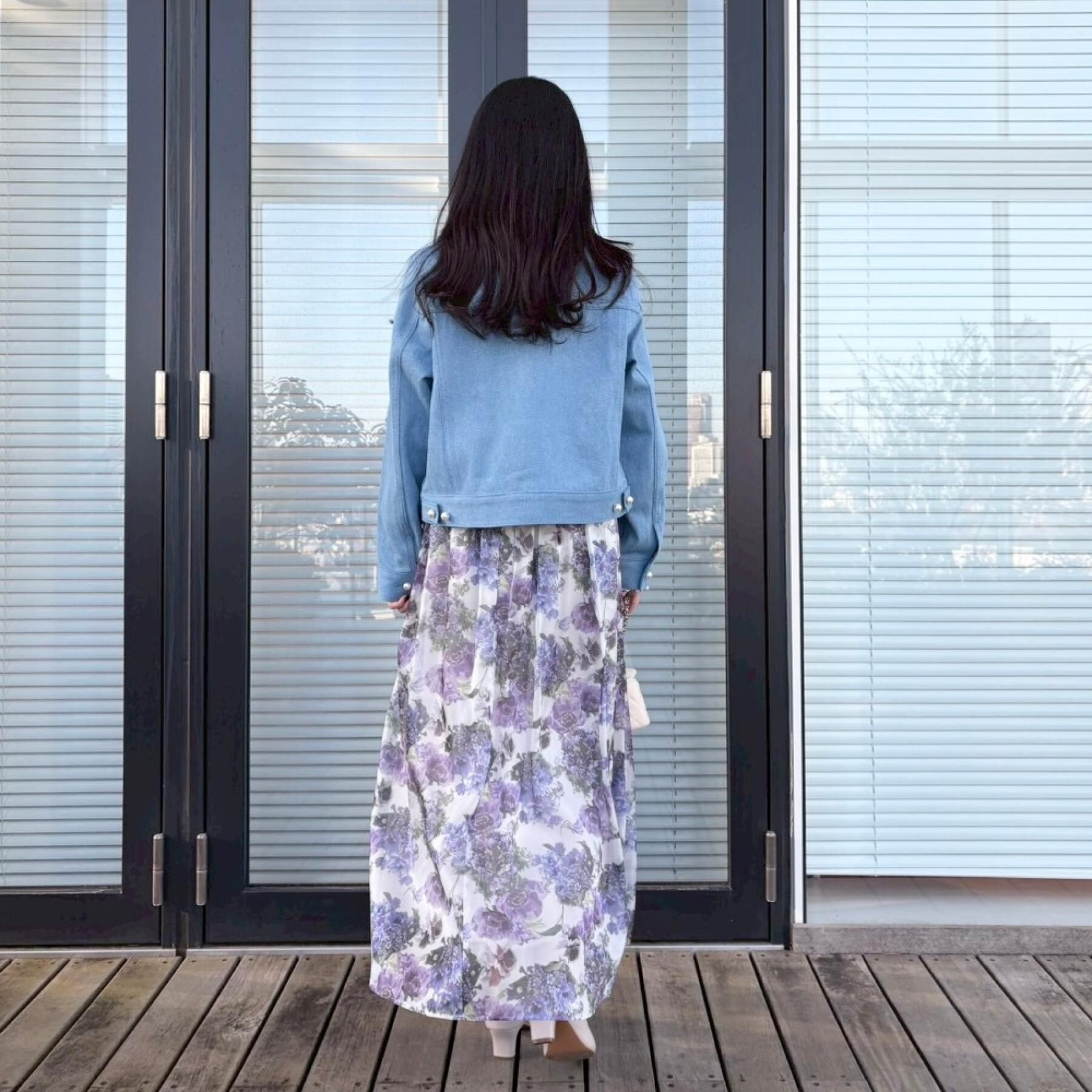 Couture broach「【洗える・綿100％】パール調ボタン デニムジャケット」|デニムジャケット|