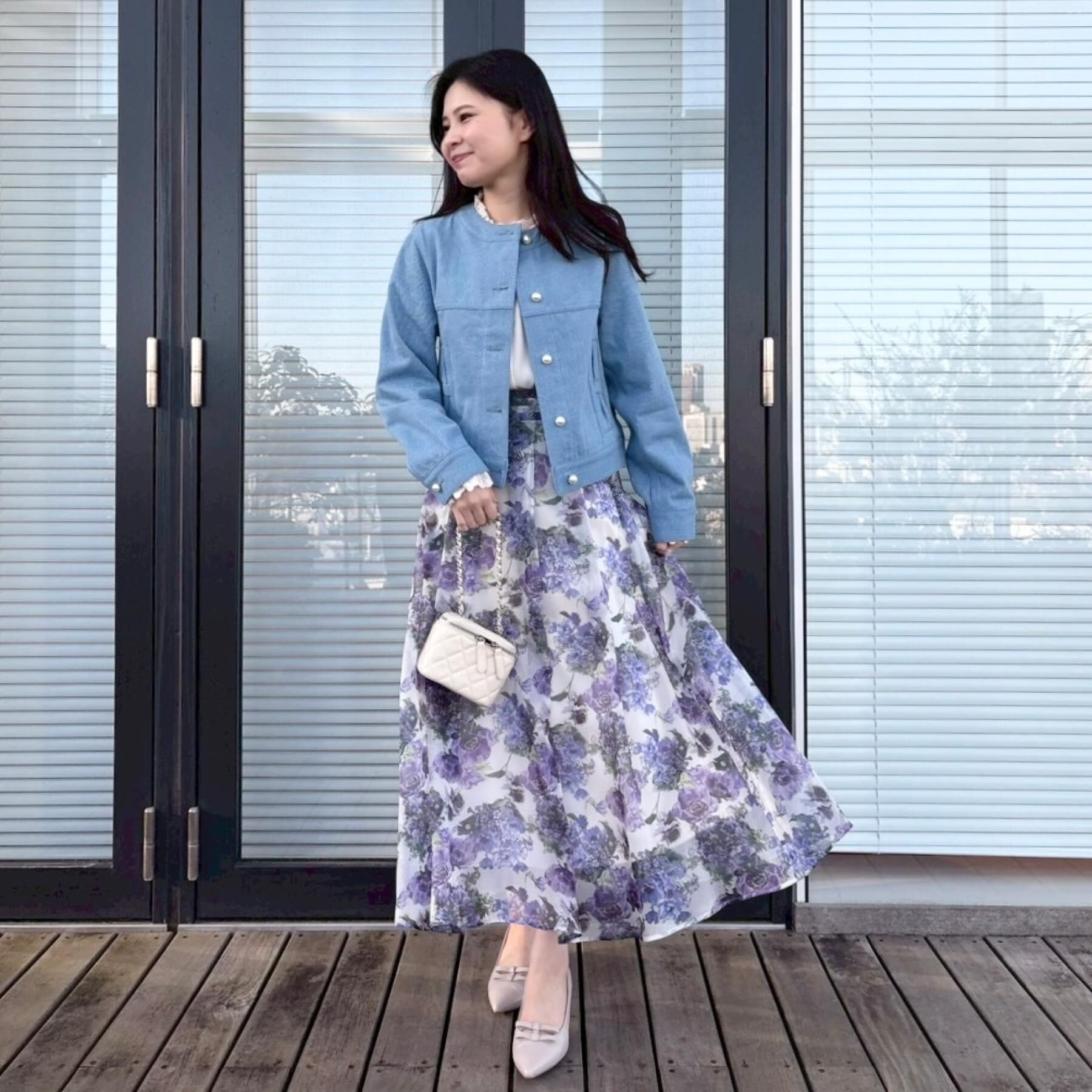 Couture broach「【洗える・綿100％】パール調ボタン デニムジャケット」|デニムジャケット|