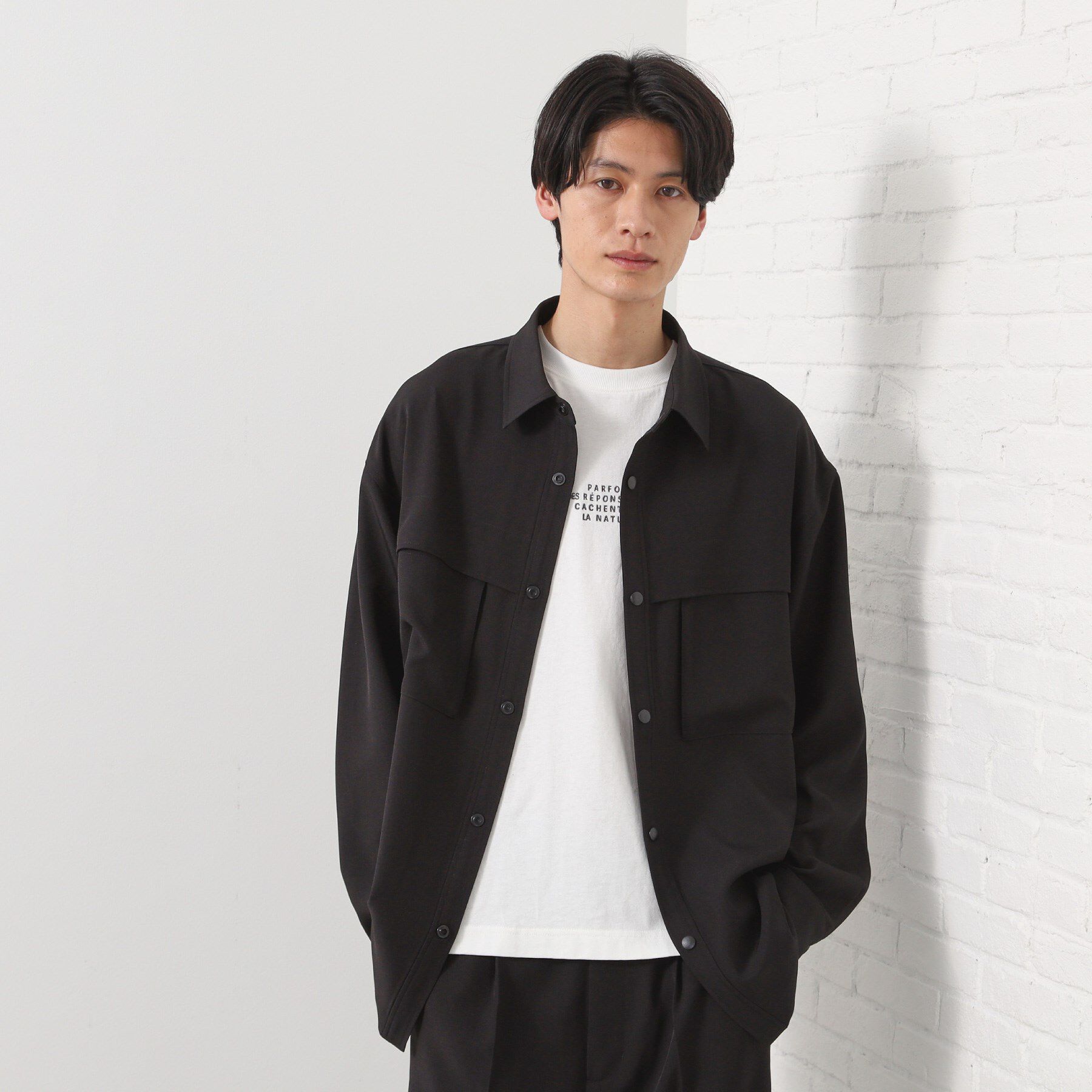 THE SHOP TK「ダブルポケットシャツ【セットアップ可/洗濯機OK】」|シャツ・ブラウス|ブラック(019)