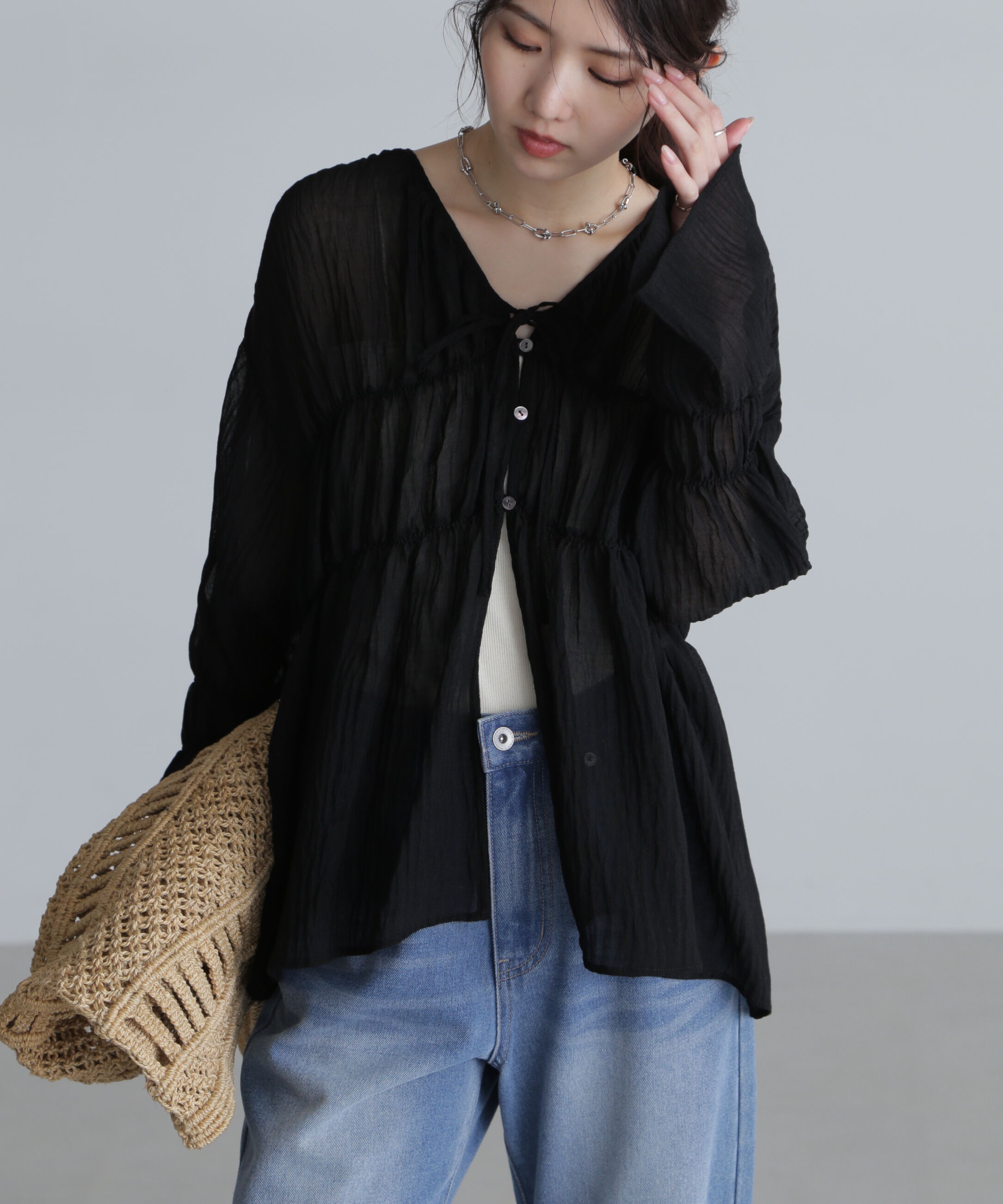  「シャーリングドロストチュニックブラウス」|シャツ・ブラウス|