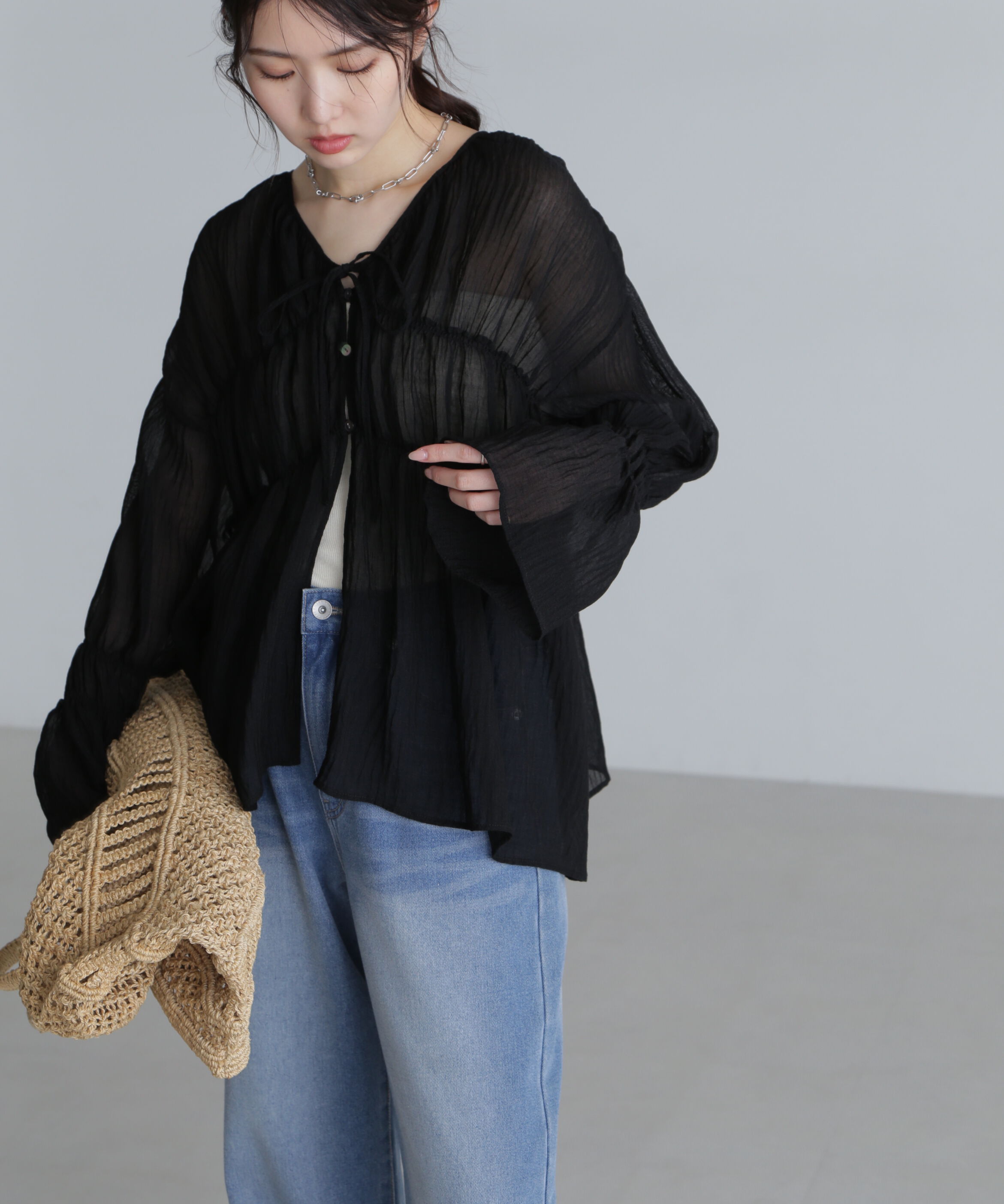  「シャーリングドロストチュニックブラウス」|シャツ・ブラウス|