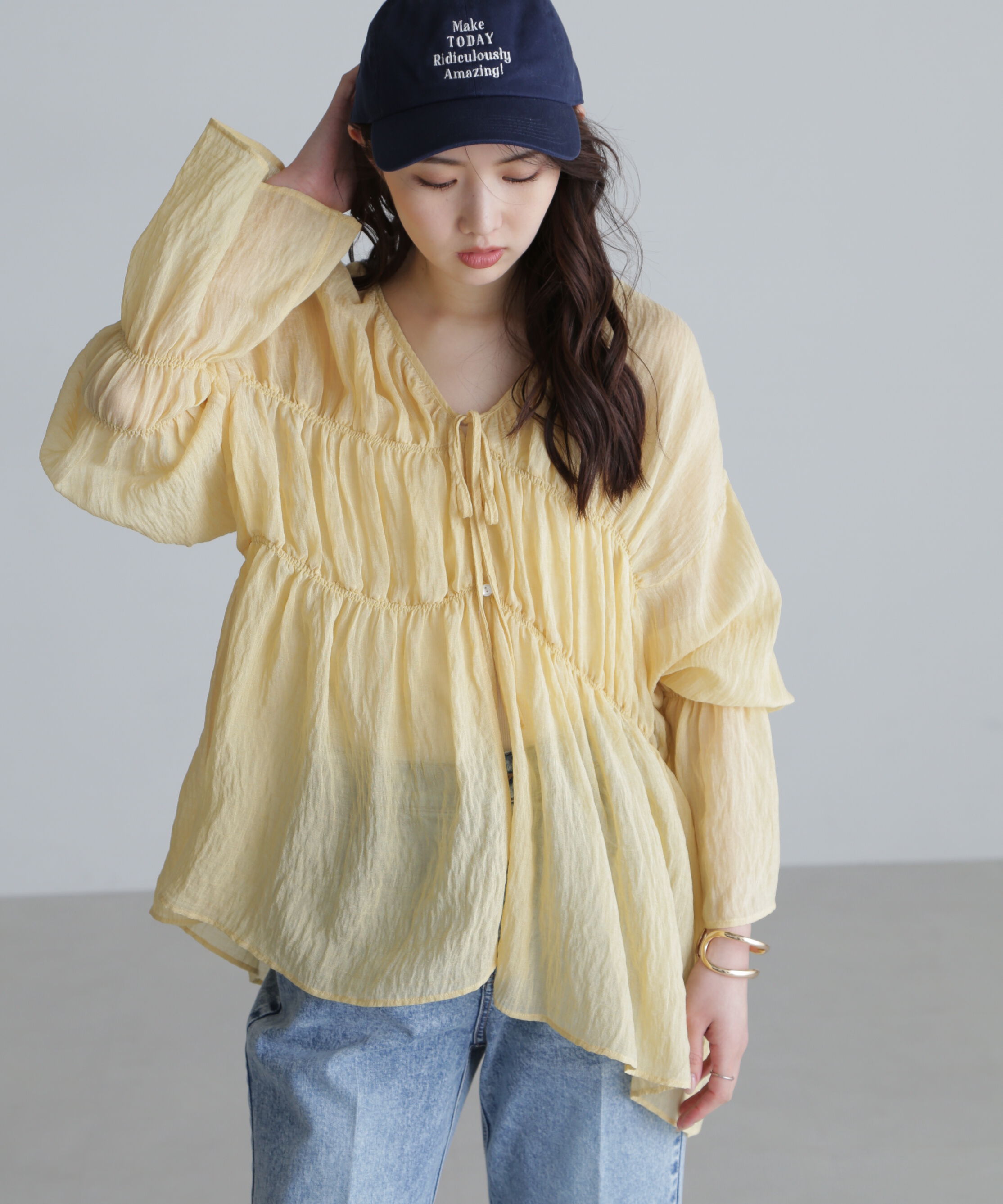  「シャーリングドロストチュニックブラウス」|シャツ・ブラウス|