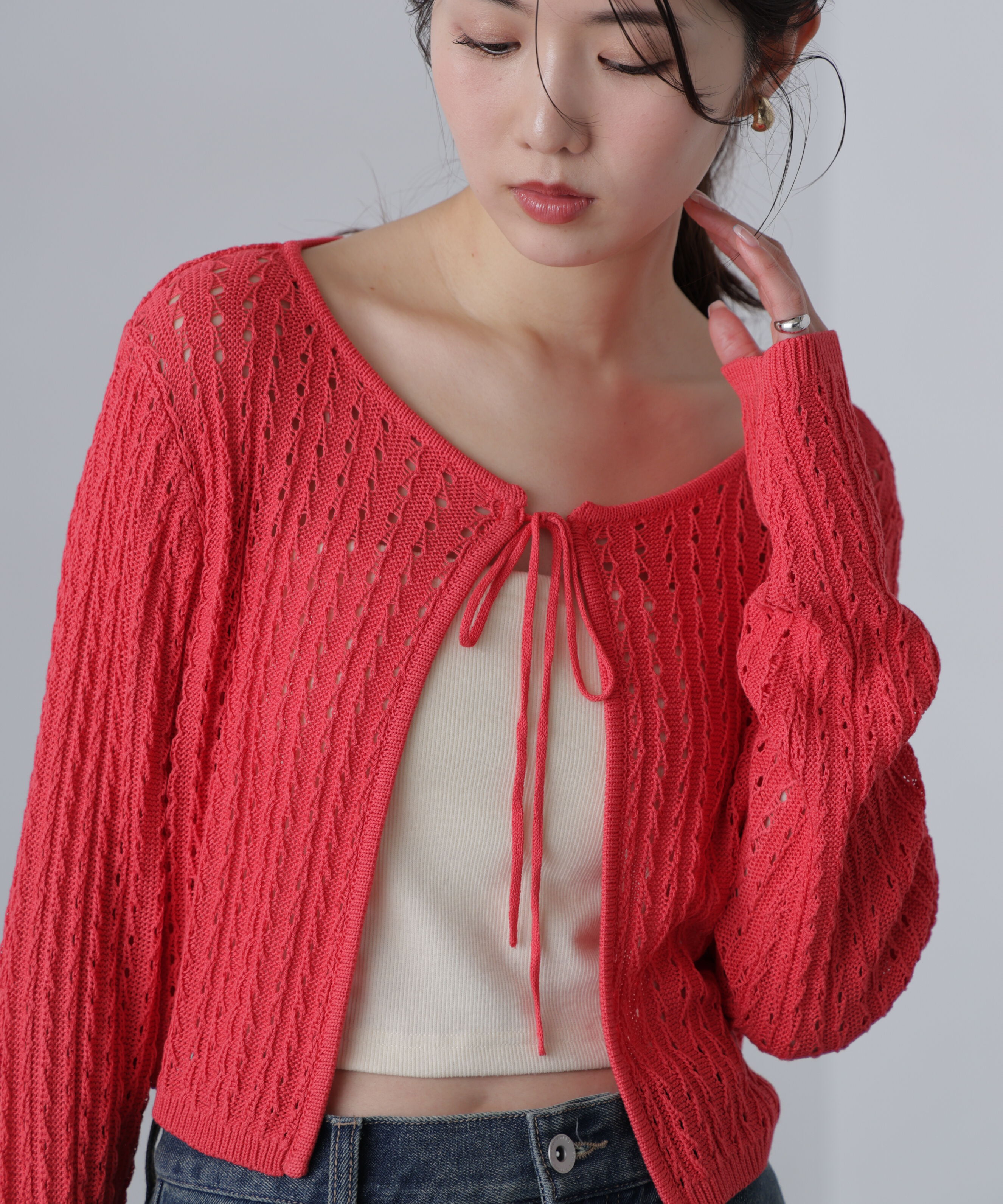  「透かし編みリボンボレロ」|ニット・セーター|