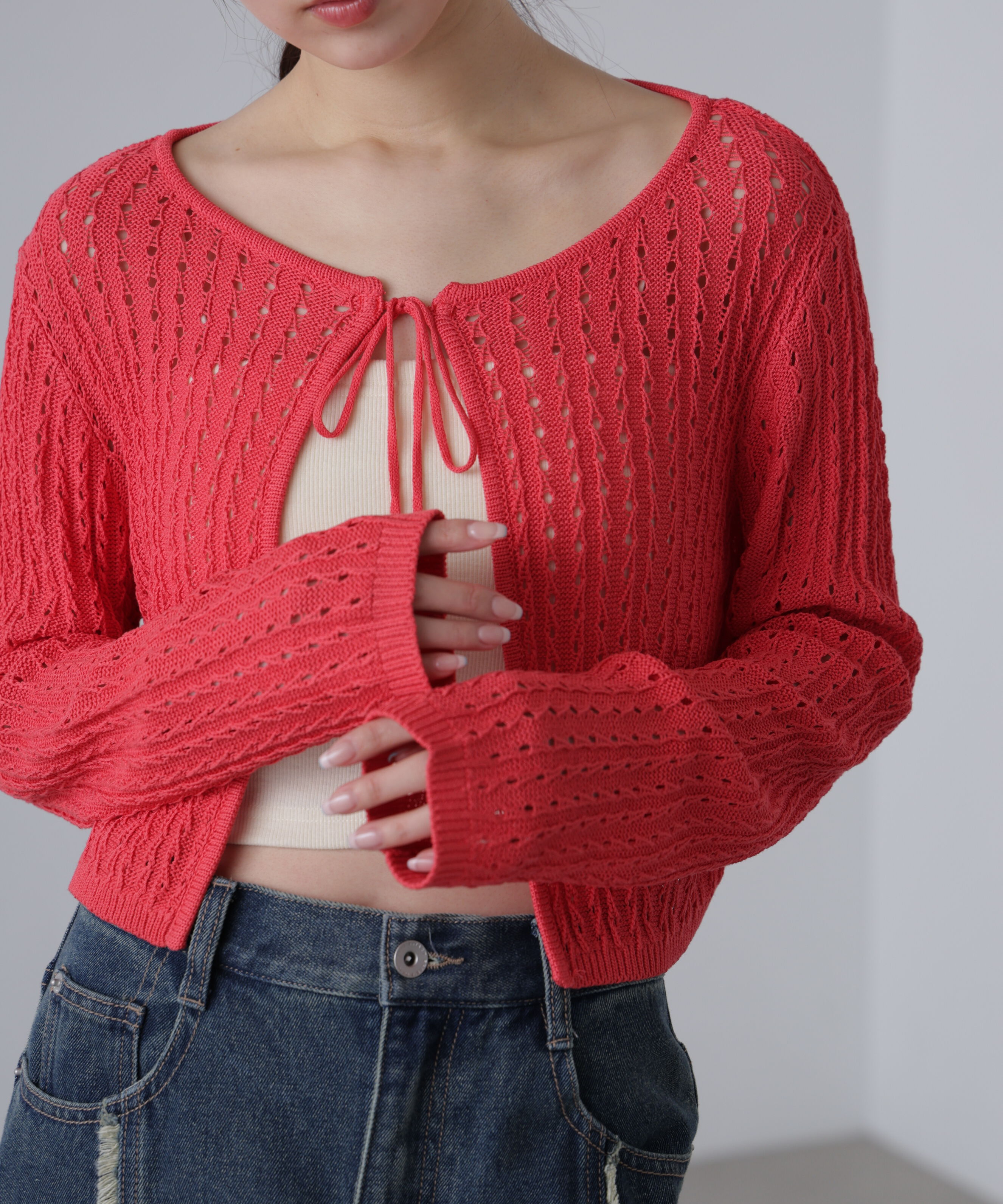  「透かし編みリボンボレロ」|ニット・セーター|