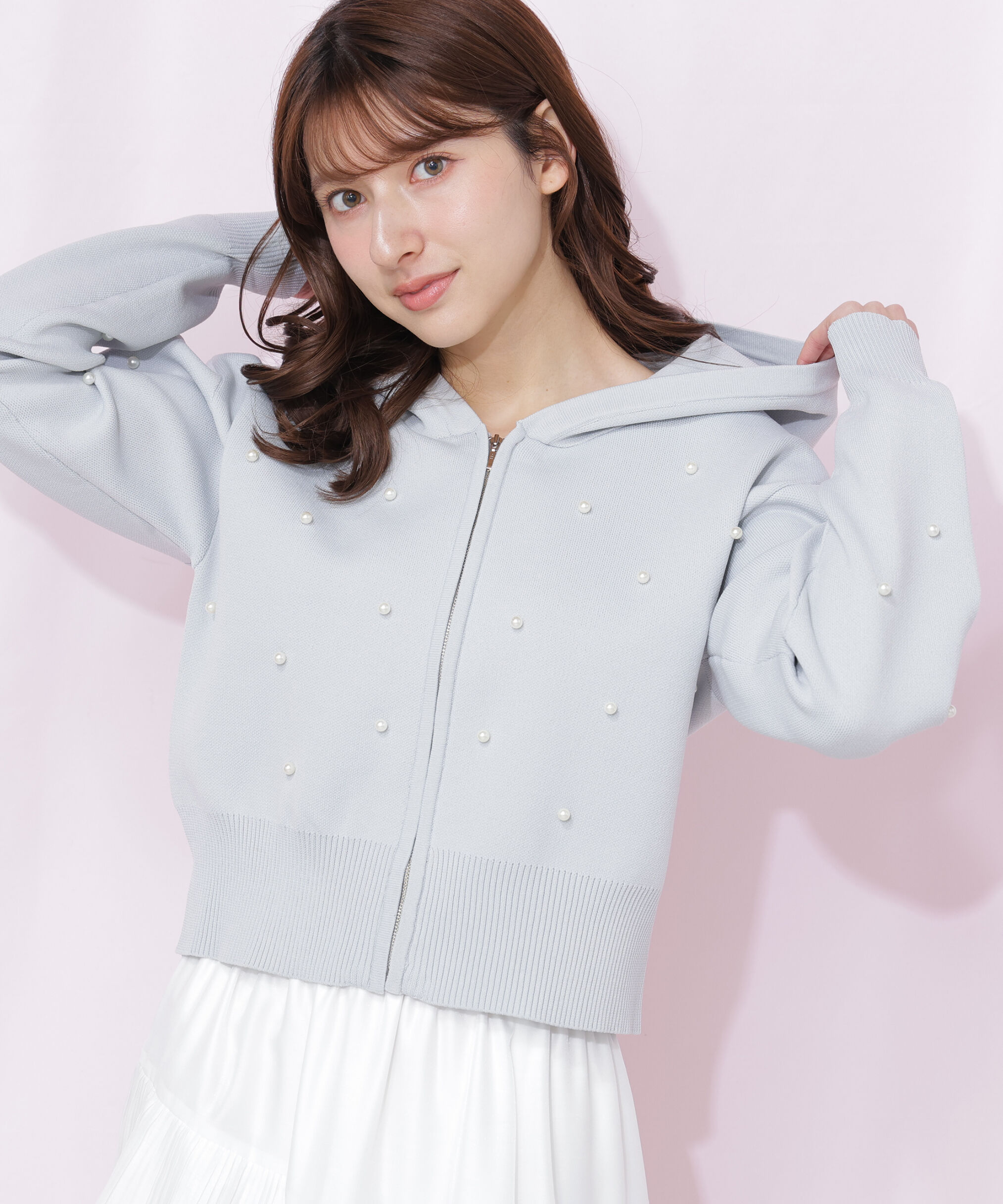  「ランダムパールニットフーディー」|ニット・セーター|